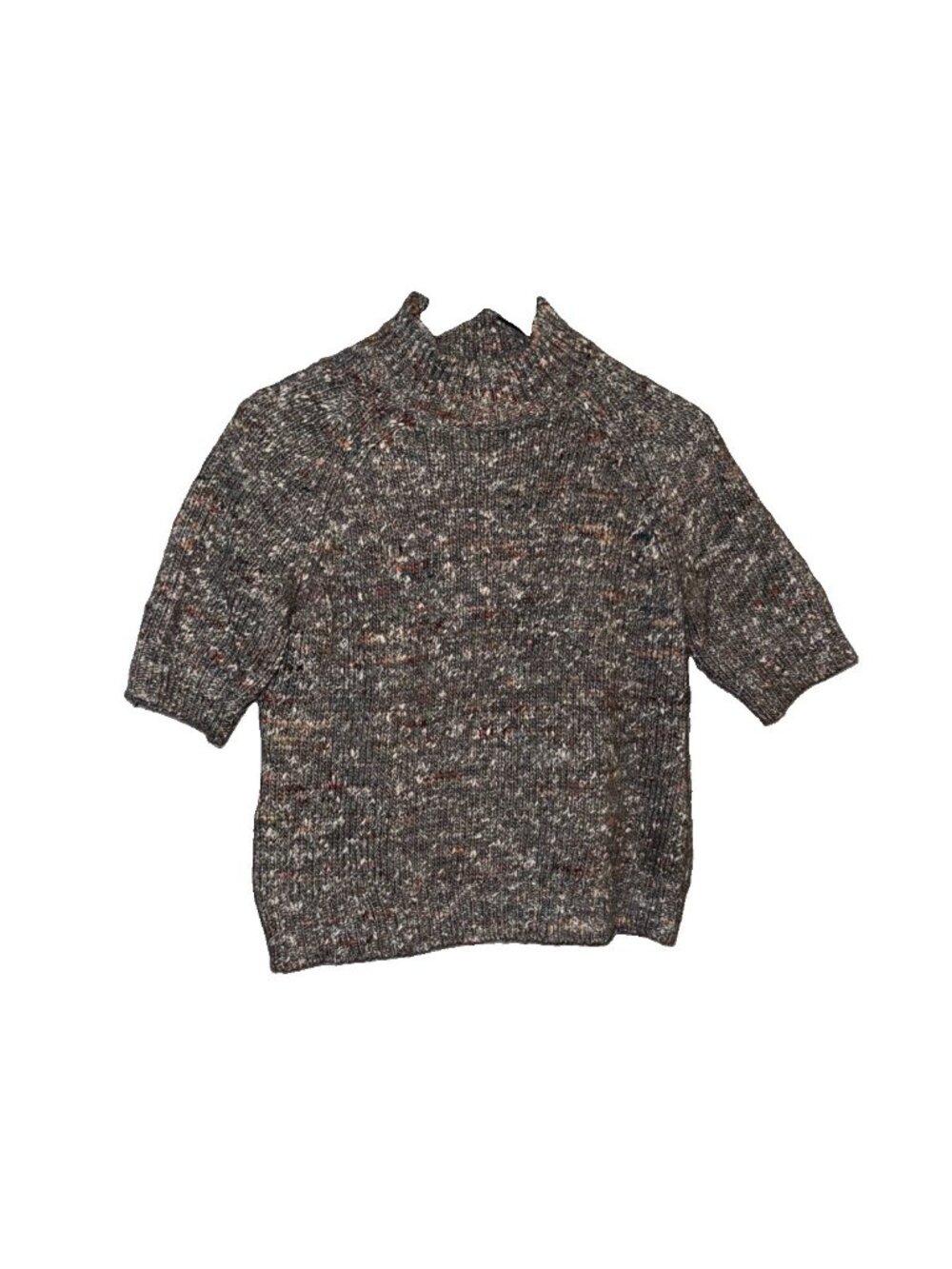Theory Chunky Knit Sweater Top MEDIUM Brown Merino Wool Silk Short Sleeve